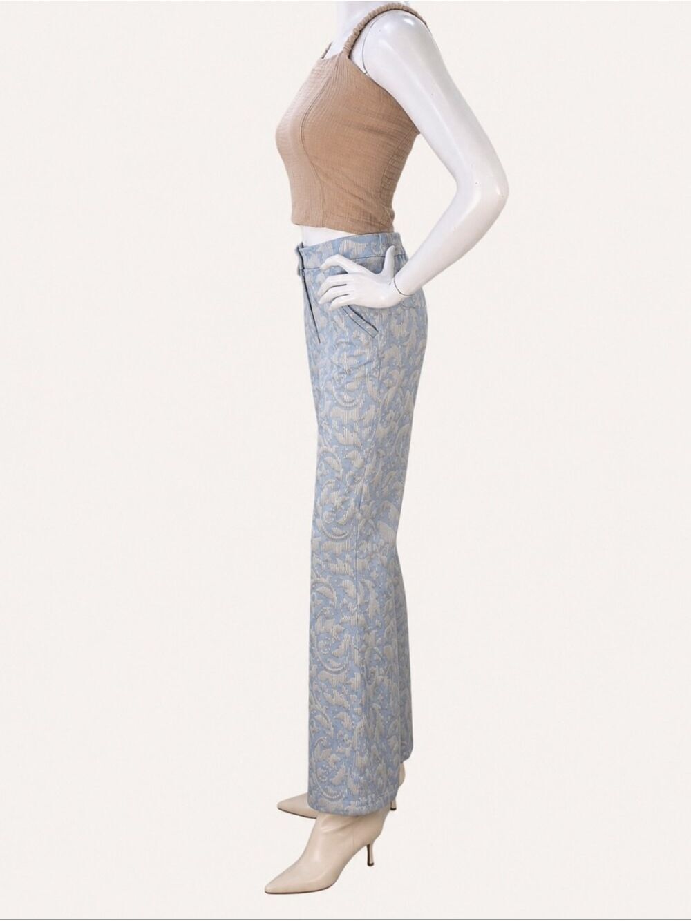 Hilary MacMillan Jacquard Fit & Flare Pants Blue Ivory Small NWT Made In Canada - Picture 4 of 12